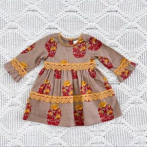 YoBaby Long Sleeve 100% Cotton Fall Color Floral Dress Size 6-9
